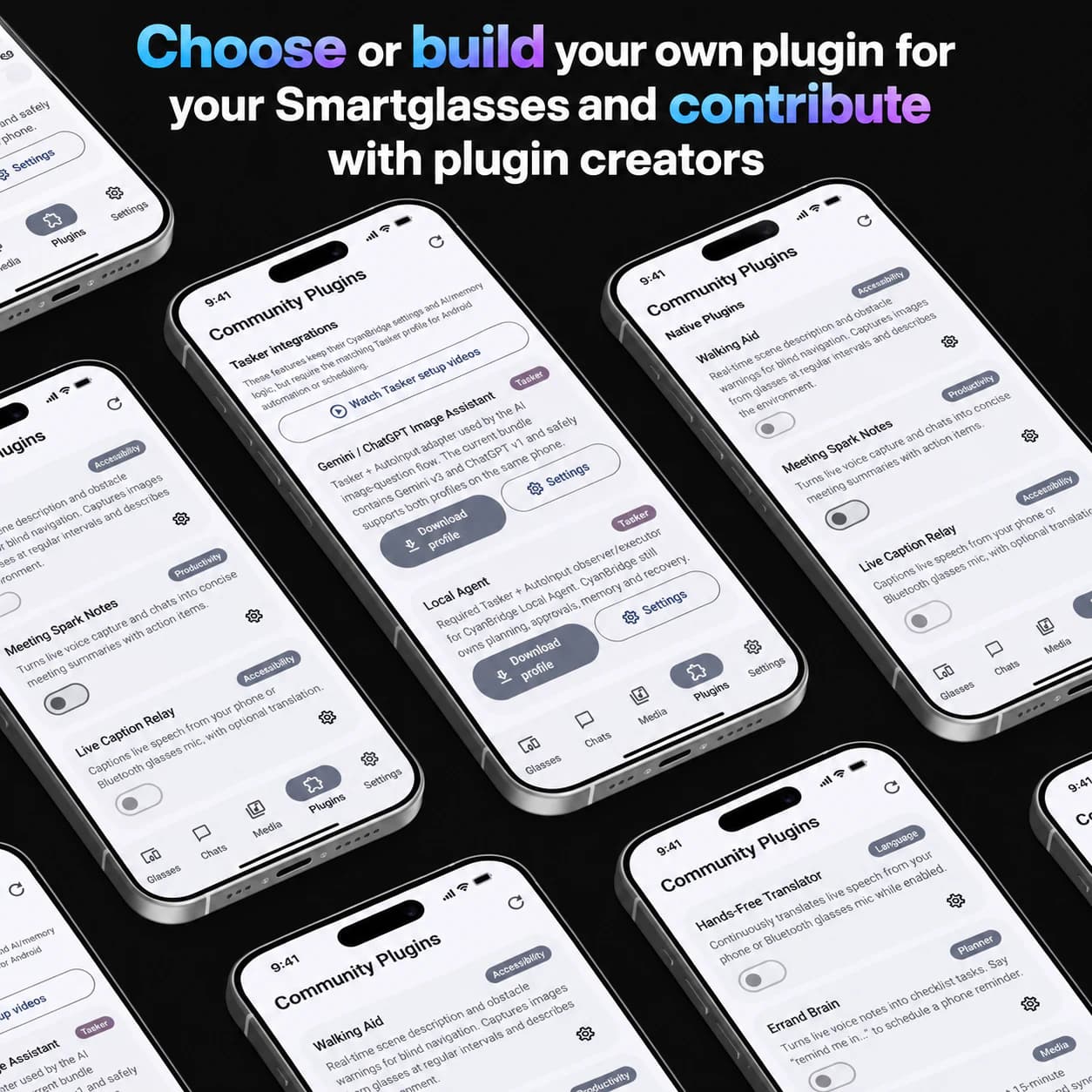CyanBridge community plugin screens for accessibility and productivity workflows