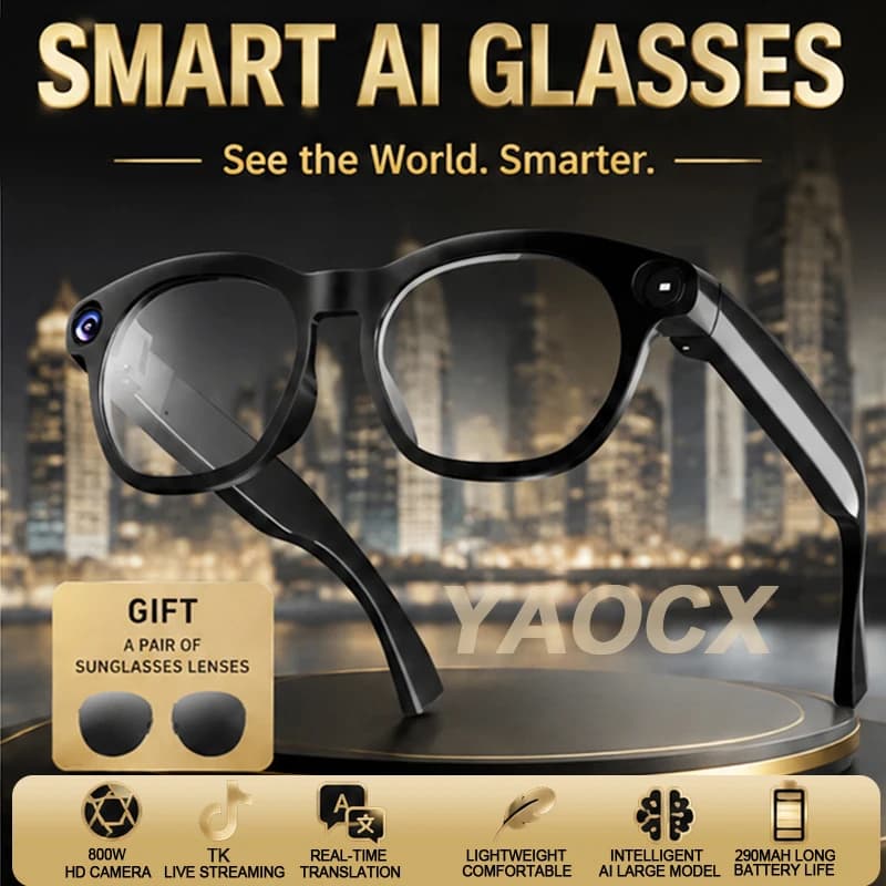 Black-frame CyanBridge smart glasses, product view 1 of 6